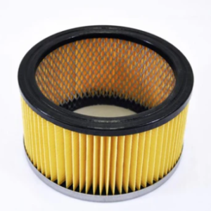 K9 Trailer Rentals A 240V Clipper Vac Motor Assembly for Tote with a round, pleated yellow air filter and a black outer rim on a white background.