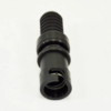 K9 Trailer Rentals A close-up of the Clipper Vac® Swivel Adapter, showcasing its black plastic design with a grooved cylindrical body and notched end, set against a plain white background.
